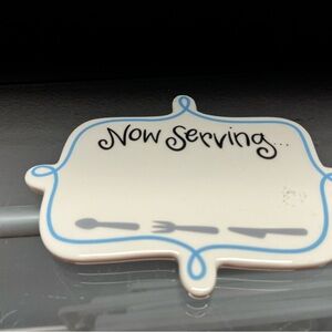 Happy Everything Ceramic Now Serving Platter with Blue Trim